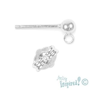 Sterling silver ball & ring stud with butterfly - Qty: 3 pairs