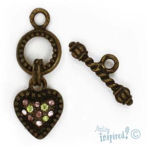Diamante-set heart toggle clasp - Qty: 2 sets FE0193