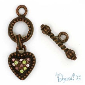 Diamante-set heart toggle clasp - Qty: 2 sets - FE0194