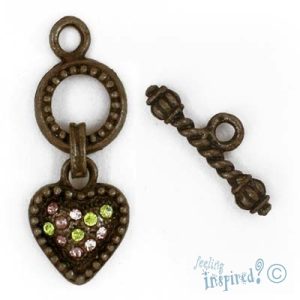 Diamante-set heart toggle clasp - Qty: 2 sets - FE0195