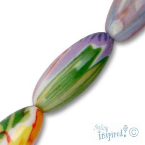 Oblong acrylic bead - Floral- Qty: 10 pcs. - AB1138