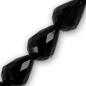 Faceted glass drop bead 10mm x 15mm - Jet black - Qty: 20 pcs. - GB2637