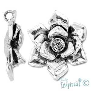 Metal rose pendant 28mm x 33mm x 9mm - Qty: 2 pcs. - LF0353