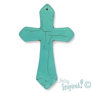 Simulated turquoise cross pendant 49mm x 76mm - GE0298
