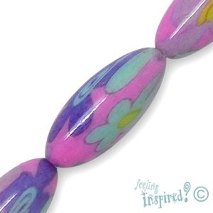 Oblong acrylic bead  -Floral- Qty: 10 pcs. - AB1416