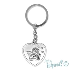 Heart & cherub diamante-set key ring - FI7414
