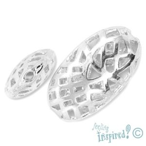 Oblong netted metal bead - Qty: 2 pcs. - FI7355