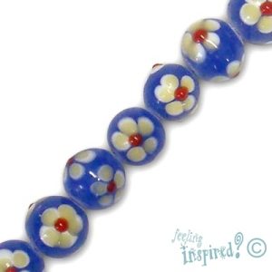 Glass ball bead with flowers - Qty: 29 pcs. - FB0878