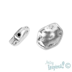 Oblong beaten metal Bali bead 11mm x 13mm x 4mm - Qty: 18 pcs. - LF0600