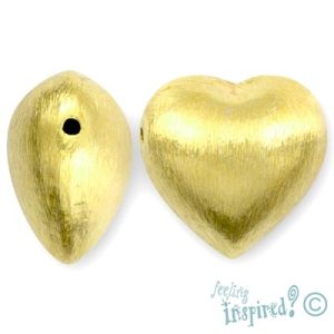 Hand-made Indian brushed gold plated sterling silver heart bead 20mm x 20mm x 13mm - SS1210