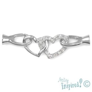 Diamante-set sterling silver hearts clasp - SS0087