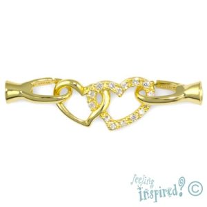 Diamante-set gold plated sterling silver hearts clasp SS0088