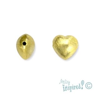 Hand-made Indian brushed gold plated sterling silver heart bead 10mm x 10mm x 7mm - Qty: 4 pcs. - SS1208