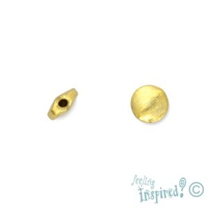 Hand-made Indian round brushed gold plated sterling silver bead 6mm x 3mm - Qty: 4 pcs. - SS1211