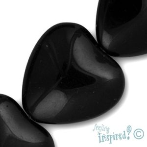 Glass heart bead 21mm x 21mm -Black - Qty: 19 pcs. - GB1599