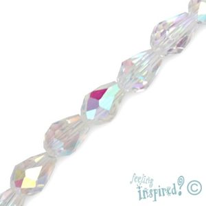 Fire polished faceted glass drop bead 6mm x 8mm -Clear - Qty: 43 pcs. - GB1639