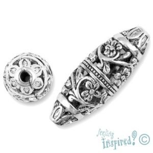 Oblong flower Bali bead 13mm x 35mm - Qty: 2 pcs. - LF0953