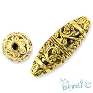 Oblong flower Bali bead 13mm x 35mm - Qty: 2 pcs. - LF0954