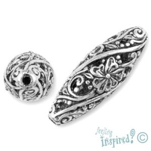 Oblong flower Bali bead - Qty: 2 pcs. - LF0949