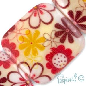 Flat rounded square floral print shell bead 25mm x 25mm - Qty: 16 pcs. - SH1435