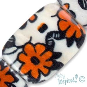 Flat rectangular floral print shell bead - Qty: 11 pcs. - SH1473