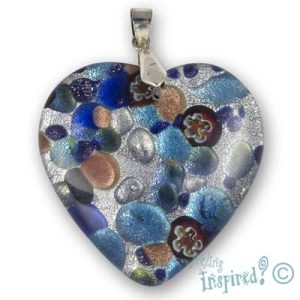 Millefiori heart pendant -Blue-FP0178