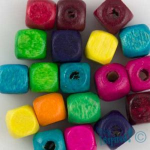 Assorted wooden cube beads - Qty: 100g