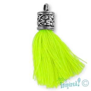 Tassel -Fluoro Green and silver - Qty: 4 pcs. - FI7859