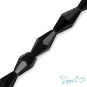 Elongated faceted glass bicone bead 6mm x 12mm x 6mm  -Black- Qty: 25 pcs. - GB1828