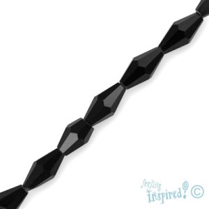 Elongated faceted glass bicone bead black 4mm x 8mm x 4mm - Qty: 39 pcs. - GB1817