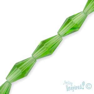Elongated faceted glass bicone bead 6mm x 12mm x 6mm -Apple Green - Qty: 25 pcs. - GB1826