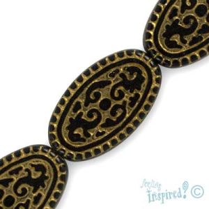 Oblong acrylic bead  -Black and Gold- Qty: 14 pcs. - AB1969