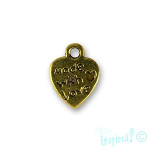 Metal 'made with love' heart charm 9mm x 12mm - Qty: 30 pcs. - LF2336