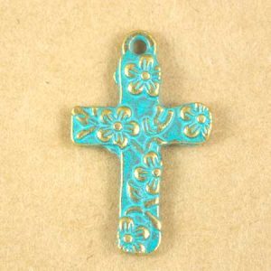 Patina cross charm 16mm x 27mm - Qty: 10 pcs. LF2717