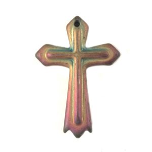 Metallic haematite cross pendant 18mm x 26mm  -Metallic Purple- Qty: 2 pce. - HT0142