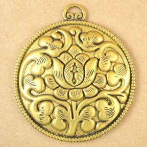 Round arabesque lotus flower pendant - Qty: 2 pcs. - LF2399