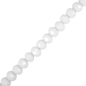 Opaque faceted glass rondelle bead 4mm x 3mm - White - Qty: 145 pcs - GB2408