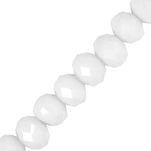 Opaque faceted glass rondelle bead 8mm x 6mm - White  - Qty: 70 pcs. - GB2422