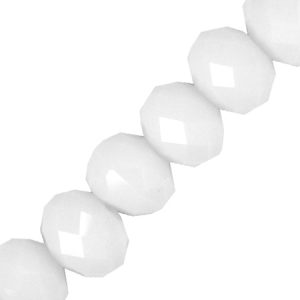 Opaque faceted glass rondelle bead 10mm x 8mm - White - Qty: 42 pcs. - GB2565
