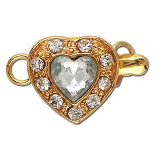 Diamante-set heart clasp - Qty: 5 sets - FI0515-2