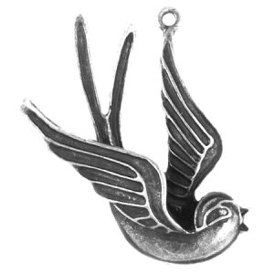 Metal swallow pendant 30mm x 44mm - Qty: 3 pcs. - LF0984