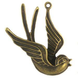 Metal swallow pendant 30mm x 44mm - Qty: 3 pcs. - LF0985