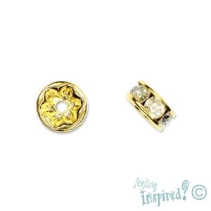 Straight edged diamanté-set rondelle bead 8mm x 4mm  -Gold- Qty: 20 pcs. - FE0204