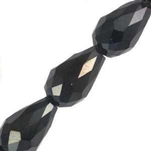 Faceted glass drop bead 10mm x 15mm - Metallic black - Qty: 20 pcs. - GB2635