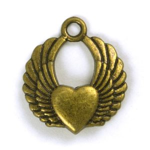 Metal flying heart charm - Qty: 12 pcs. - LF2107