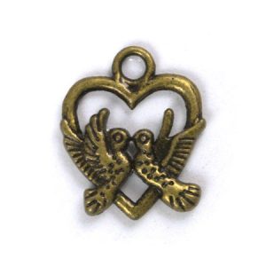 Metal lovebirds charm - Qty: 28 pcs. - LF2109