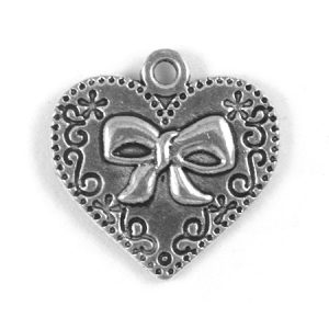 Metal heart & bow charm - Qty: 18 pcs. - LF2112