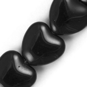 Glass heart bead 14mm x 14mm - Black - Qty: 25 pcs. - GB2256