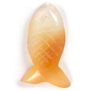 Carved agate fish pendant - White & orange - GE1715