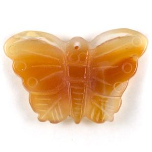Carved agate butterfly pendant - White & orange - GE1718